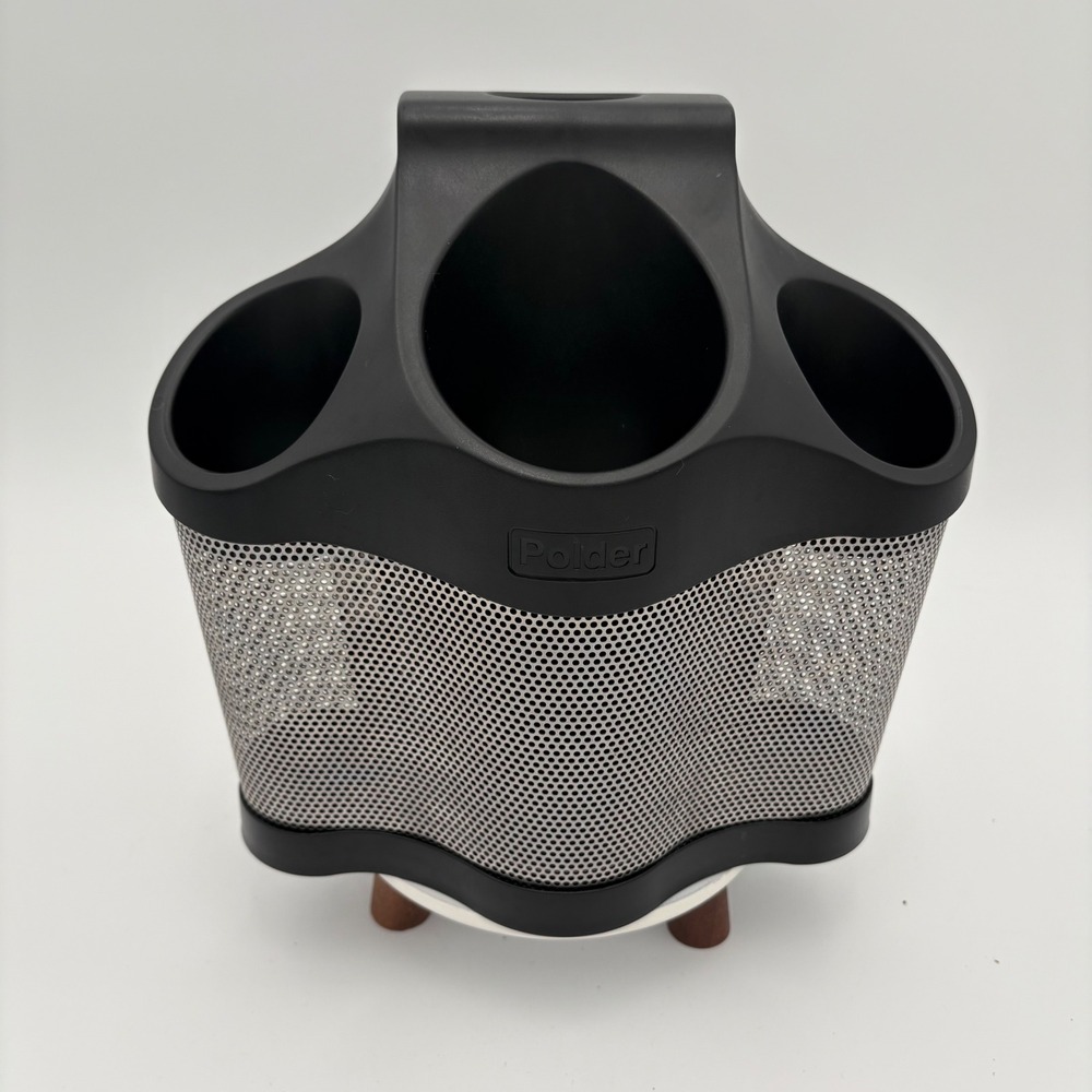 Polder Hair Styling Station Tool Organizer Black Silver Mesh 3 Compartment